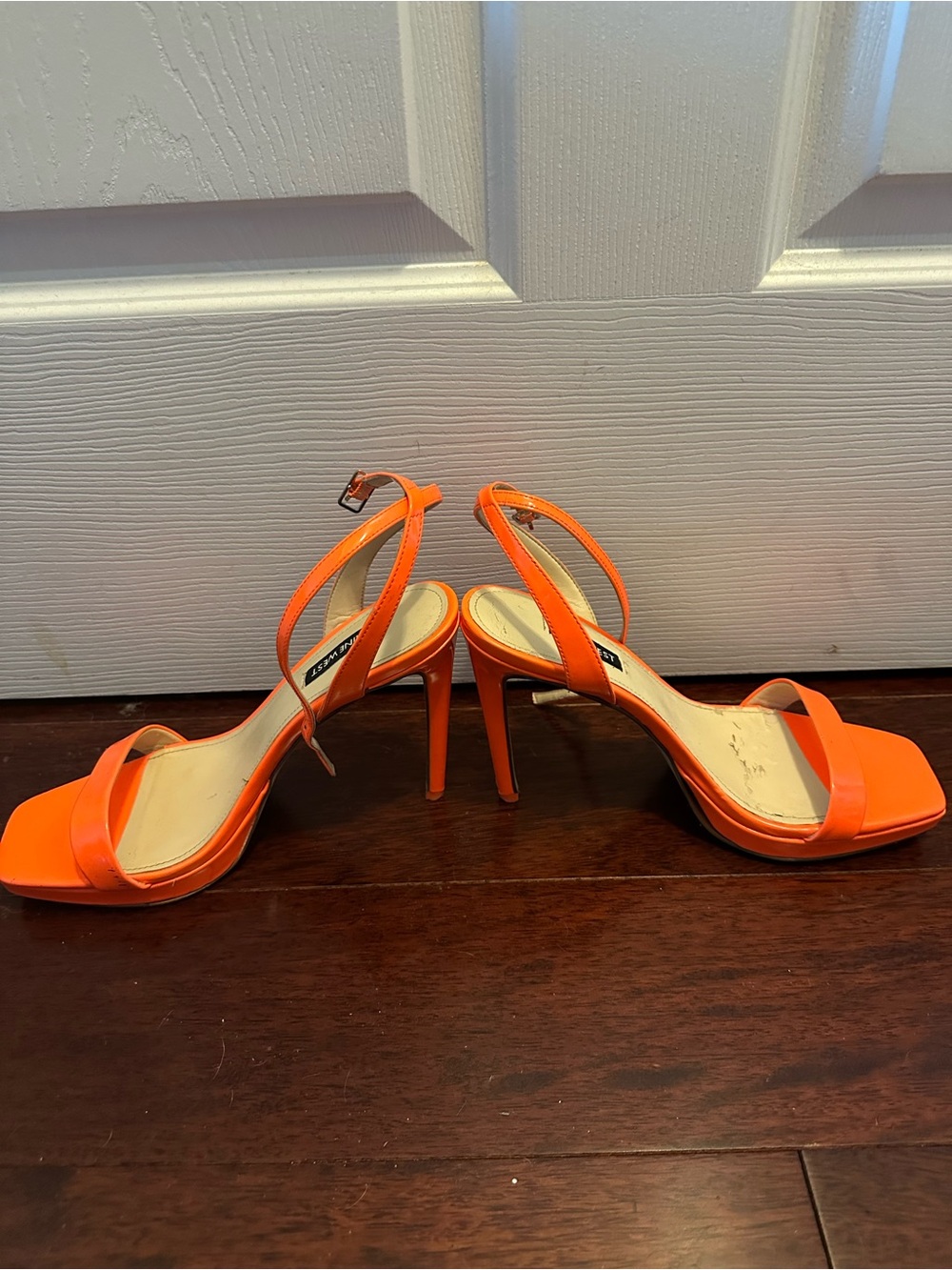 Nine West Orange Strappy Square-Toe Heeled Sandals - Picture 3 of 4